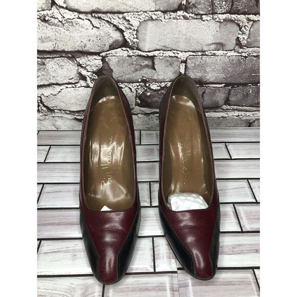 Bill Valentine VTG Burgundy Leather Slip On Classic Heels Women Sz 7M US/37.5EU - Picture 5 of 16